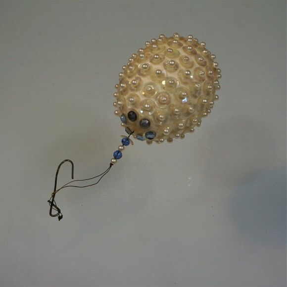 Christmas Ornament Sequined Jeweled Egg FLAW Vintage Tree Decoration - Picture 3 of 4